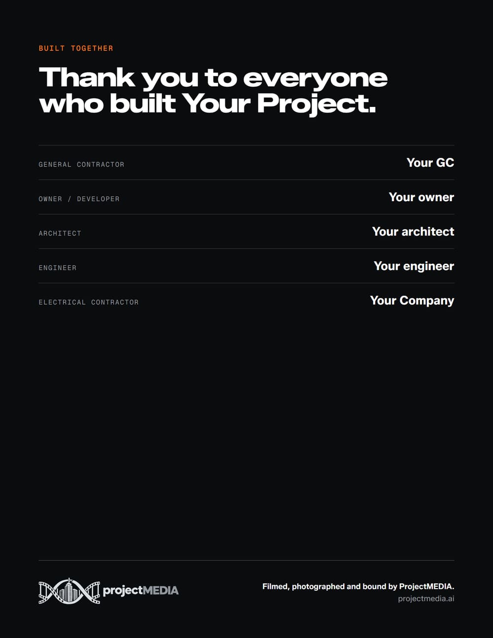 Back cover: thank you to everyone who built Your Project, the partners, and ProjectMEDIA's credit